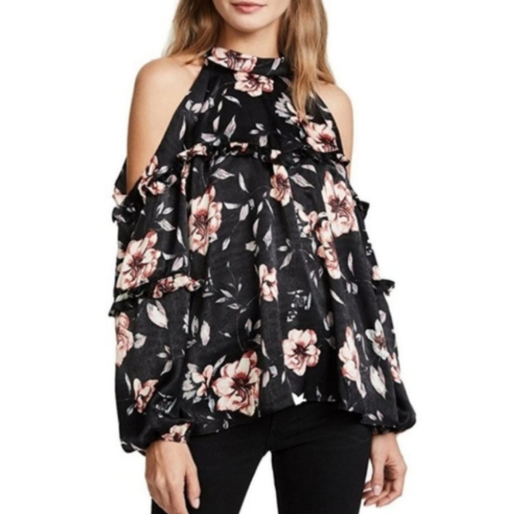 Misa Los Angeles Dark Floral Cold Shoulder Top